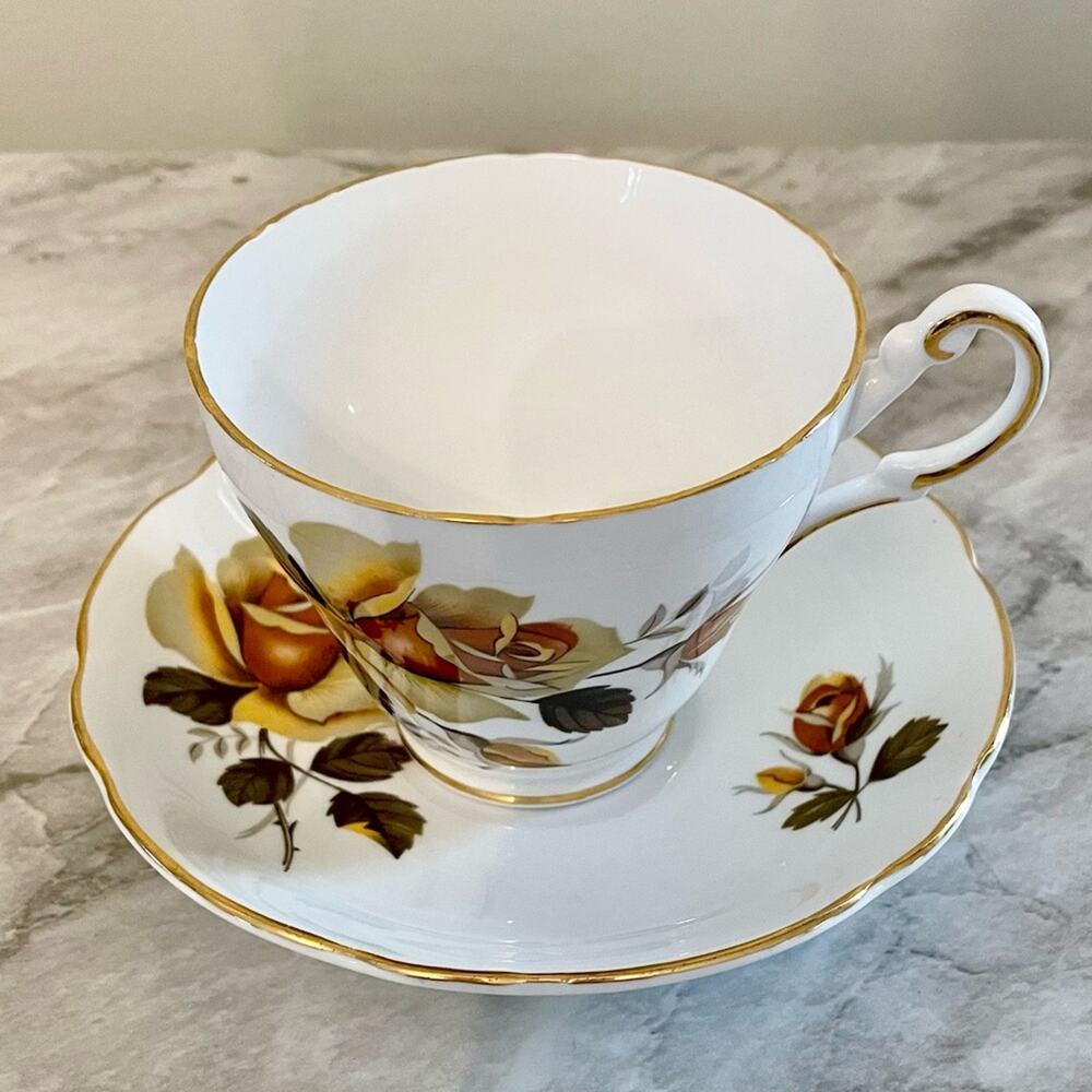 Vintage Teacup Saucer Yellow Rose Regency English Bone China 1950